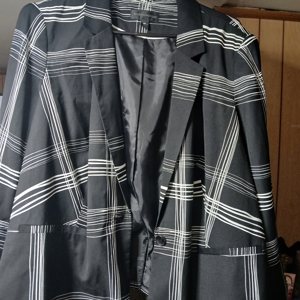 WORTHINGTON Black Plaid Open-Front Blazer